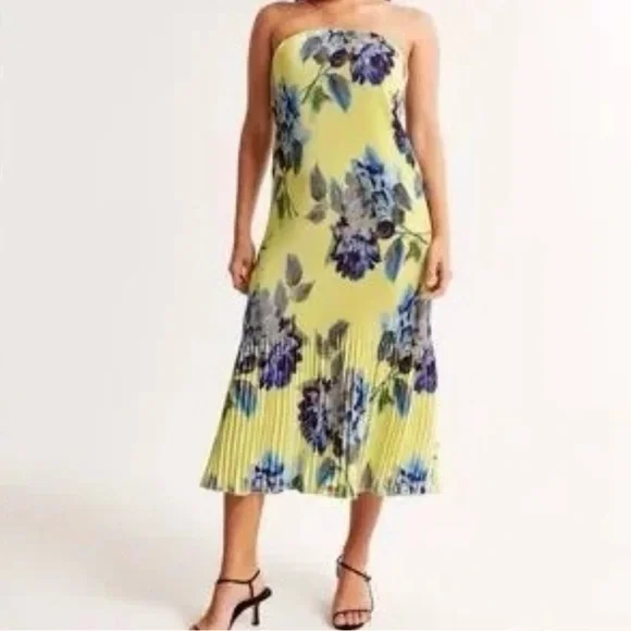 Abercrombie & Fitch Yellow Pleated Strapless Cocktail Dress - Picture 1 of 8